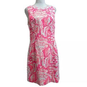 Lilly Pulitzer Mila Coral Pink Shell Print Embroidered Mini Shift Dress